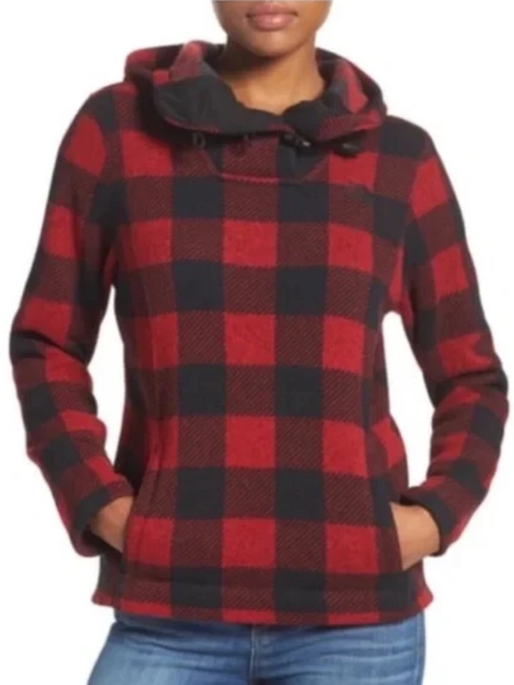 The North Face Women’s Crescent Hoodie Pullover Sweatshirt Small Red Black Plaid